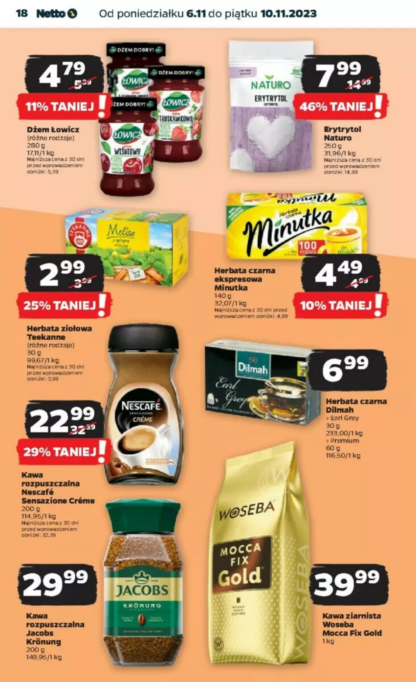 Gazetka promocyjna Netto - ważna 06.11 do 10.11.2023 - strona 10 - produkty: Dżem, Herbata, Jacobs, Kawa, Kawa ziarnista, Mocca Fix Gold, Teekanne, Woseba