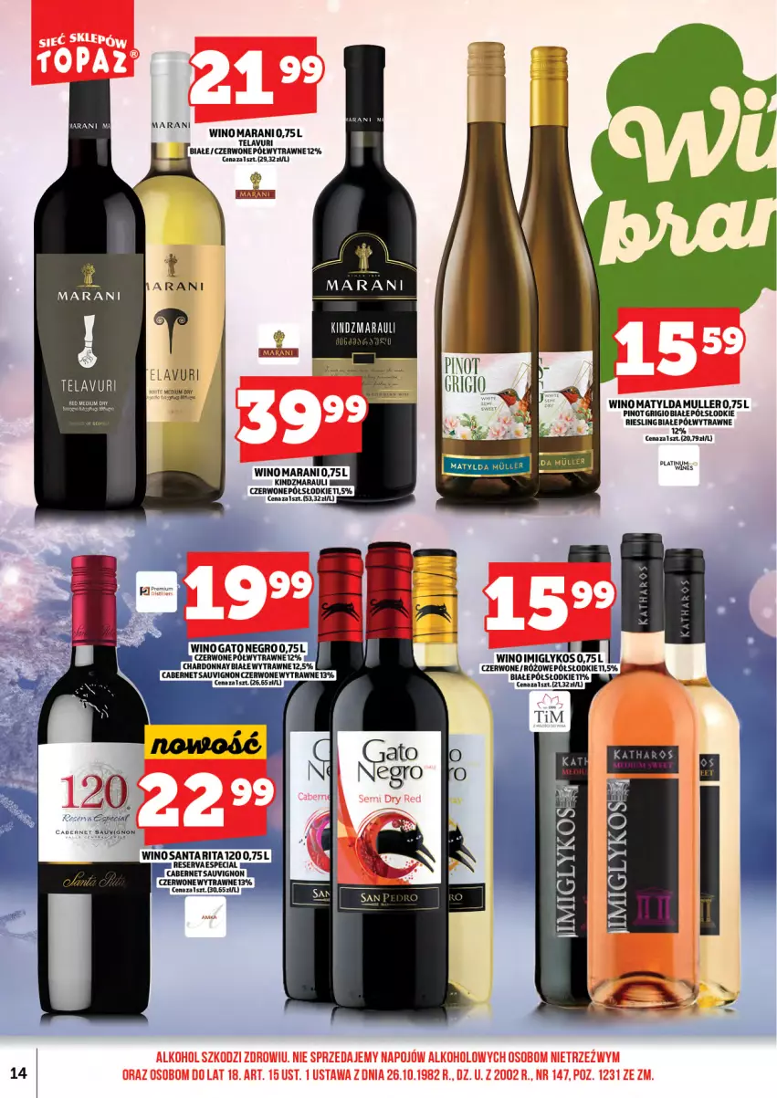 Gazetka promocyjna Topaz - Gazetka - ważna 01.12 do 14.12.2025 - strona 16 - produkty: Cabernet Sauvignon, Pinot Grigio, Wino