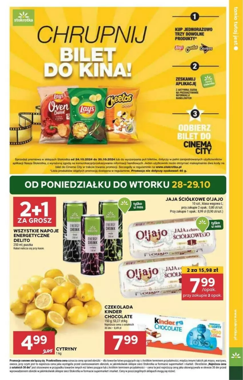 Gazetka promocyjna Stokrotka - ważna 24.10 do 30.10.2024 - strona 33 - produkty: Cytryny, Czekolada, Fa, Jaja, Kinder, Mięso, Napoje, Owoce, Por, Warzywa