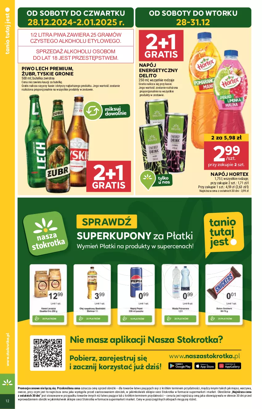 Gazetka promocyjna Stokrotka - Market Opole/Radom - ważna 28.12.2024 do 02.01.2025 - strona 14 - produkty: Gra, Hortex, Lech Premium, Mięso, Napój, Napój energetyczny, Owoce, Piwa, Piwo, Por, Tyskie, Warzywa