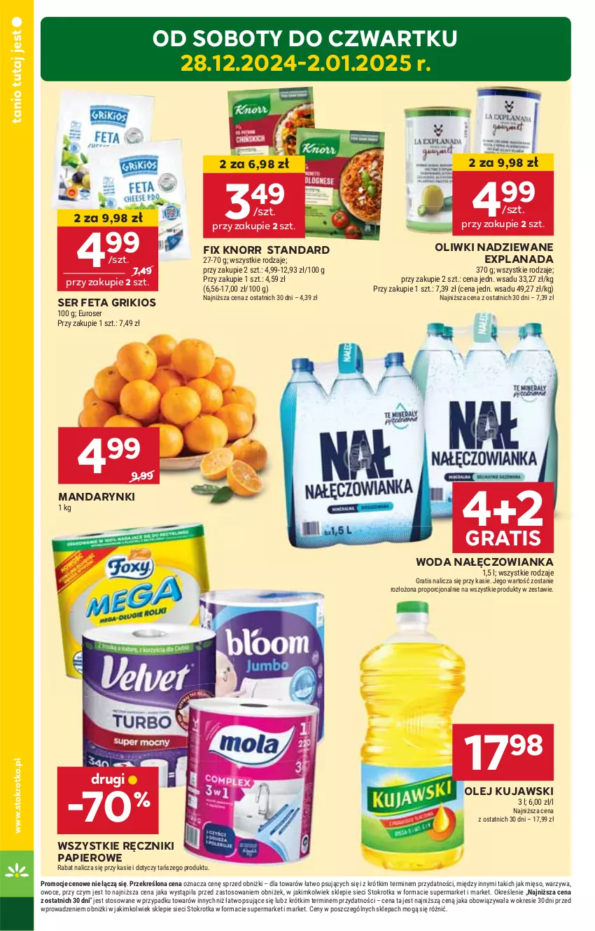 Gazetka promocyjna Stokrotka - Market Opole/Radom - ważna 28.12.2024 do 02.01.2025 - strona 2 - produkty: Feta, Gra, HP, Knorr, Kujawski, LANA, Mandarynki, Nałęczowianka, Olej, Oliwki, Papier, Ręcznik, Ręczniki papierowe, Ser, Woda