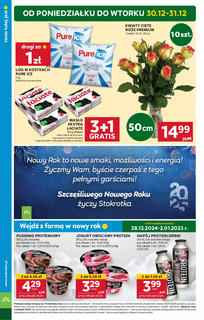 Gazetka promocyjna Stokrotka - Market Opole/Radom - ważna 28.12.2024 do 02.01.2025 - strona 4 - produkty: Gra, HP, Jogurt, Jogurt owocowy, Kwiaty cięte, Masło, Napój, Por, Pudding, Pur, Zott