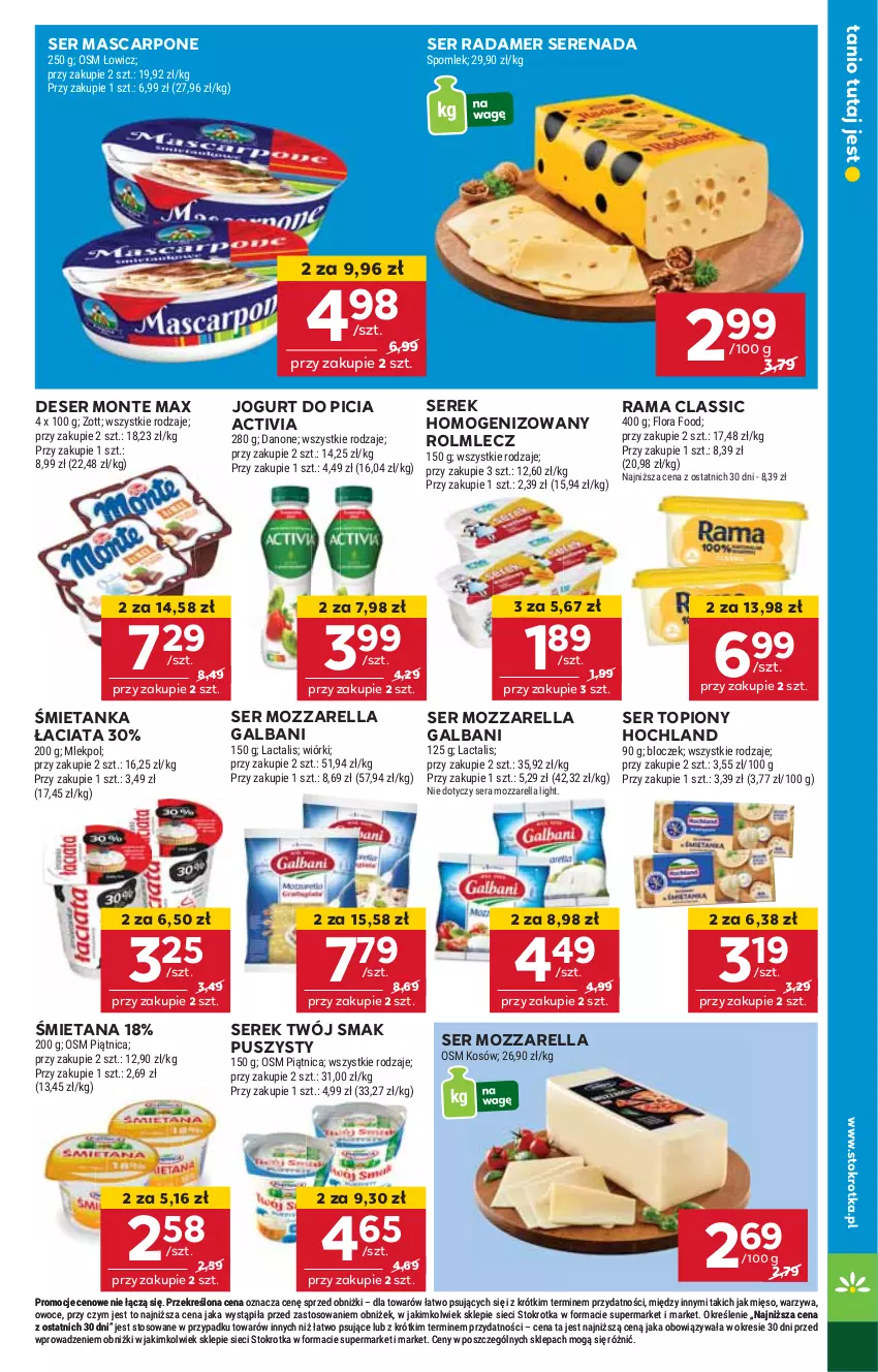 Gazetka promocyjna Stokrotka - Market Opole/Radom - ważna 28.12.2024 do 02.01.2025 - strona 9 - produkty: Activia, Deser, Galbani, Hochland, HP, Jogurt, Mascarpone, Monte, Mozzarella, Radamer, Rama, Rolmlecz, Ser, Ser topiony, Serek, Serek homogenizowany, Top, Twój Smak