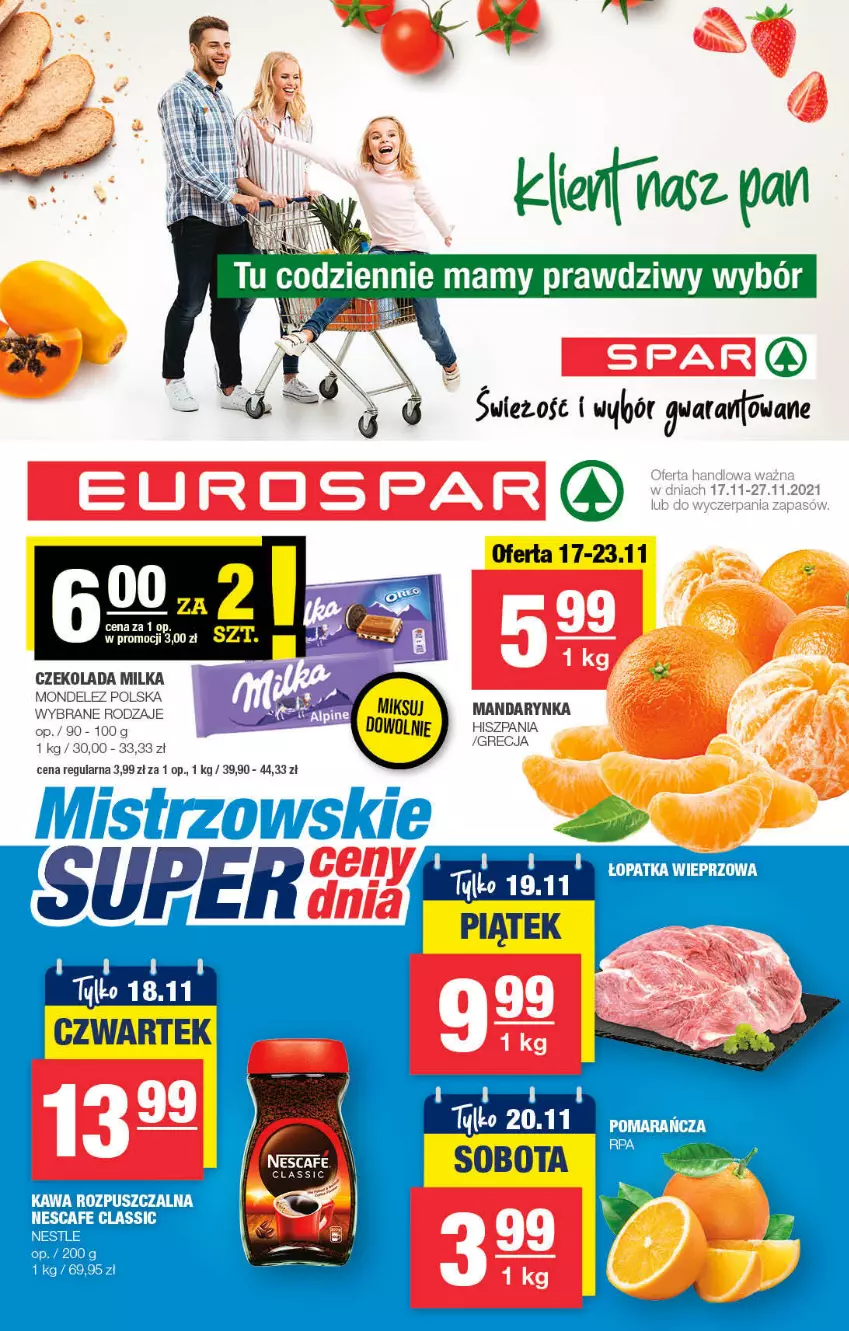 Gazetka promocyjna Spar - ważna 14.11 do 24.11.2021 - strona 1 - produkty: Czekolada, Kawa, Kawa rozpuszczalna, Milka