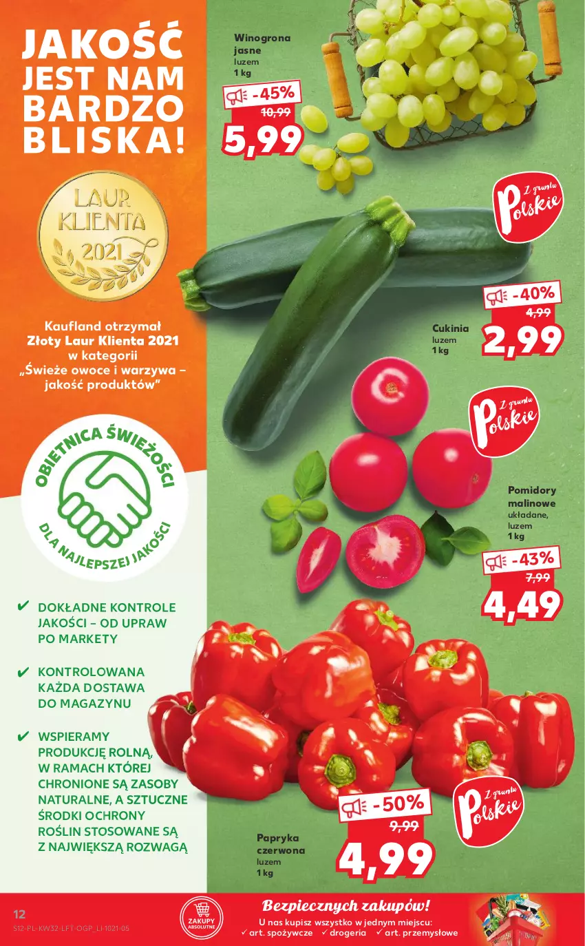 Gazetka promocyjna Kaufland - OFERTA TYGODNIA - ważna 12.08 do 18.08.2021 - strona 12 - produkty: Laur, Owoce, Papryka, Papryka czerwona, Piec, Pomidory, Rama, Warzywa, Wino, Winogrona