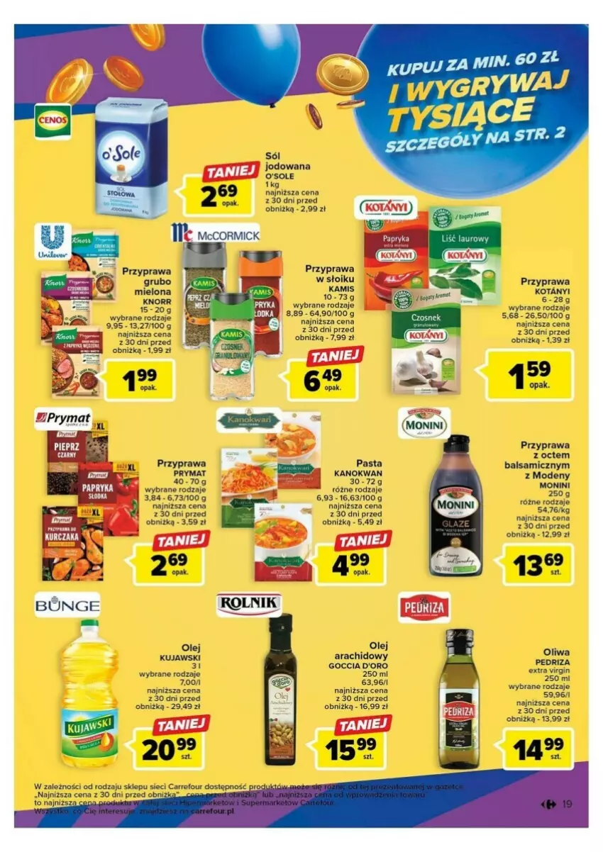 Gazetka promocyjna Carrefour - ważna 10.10 do 14.10.2023 - strona 11 - produkty: Gin, Knorr, Kujawski, Monini, Olej, Prymat, Sól