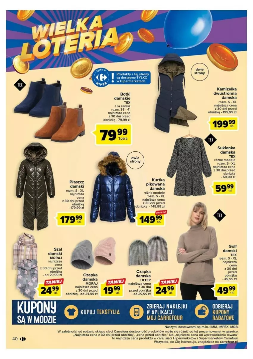 Gazetka promocyjna Carrefour - ważna 10.10 do 14.10.2023 - strona 35 - produkty: Czapka, Kamizelka, Płaszcz, Sukienka, Szal