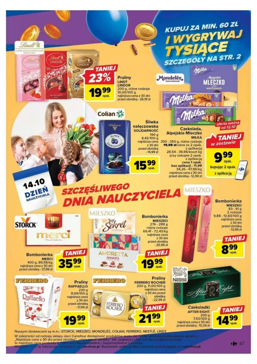 Gazetka promocyjna Carrefour - ważna 10.10 do 14.10.2023 - strona 42 - produkty: Czekolada, Fa, Ferrero, Ferrero Rocher, Kosz, Lindor, Lindt, Merci, Milka, Mleczko, Praliny, Raffaello