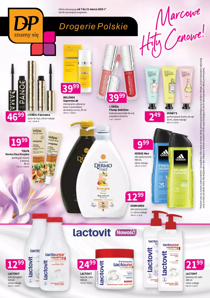 Gazetka promocyjna Drogerie Polskie - Gazetka - ważna 07.03 do 31.03.2025 - strona 1 - produkty: Adidas, Ambition, Bielenda, Fa, L’Oréal, Mus, Olej, Peeling, Perfum, Rama, Tołpa, Tusz