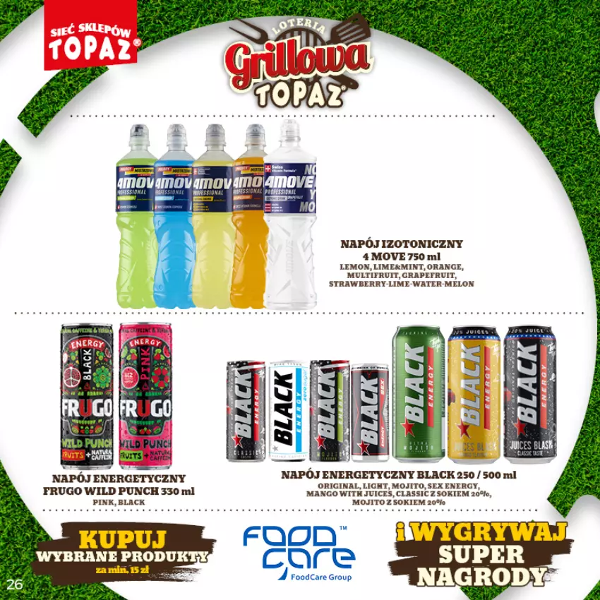 Gazetka promocyjna Topaz - Gazetka - ważna 25.04 do 26.06.2022 - strona 26 - produkty: Gra, Lack, Mango, Melon, Napój, Napój energetyczny, Napój izotoniczny, Sok