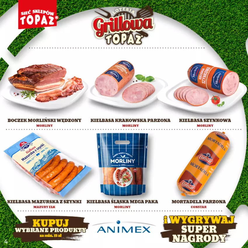 Gazetka promocyjna Topaz - Gazetka - ważna 25.04 do 26.06.2022 - strona 4 - produkty: Kiełbasa, Kiełbasa krakowska, Kiełbasa szynkowa