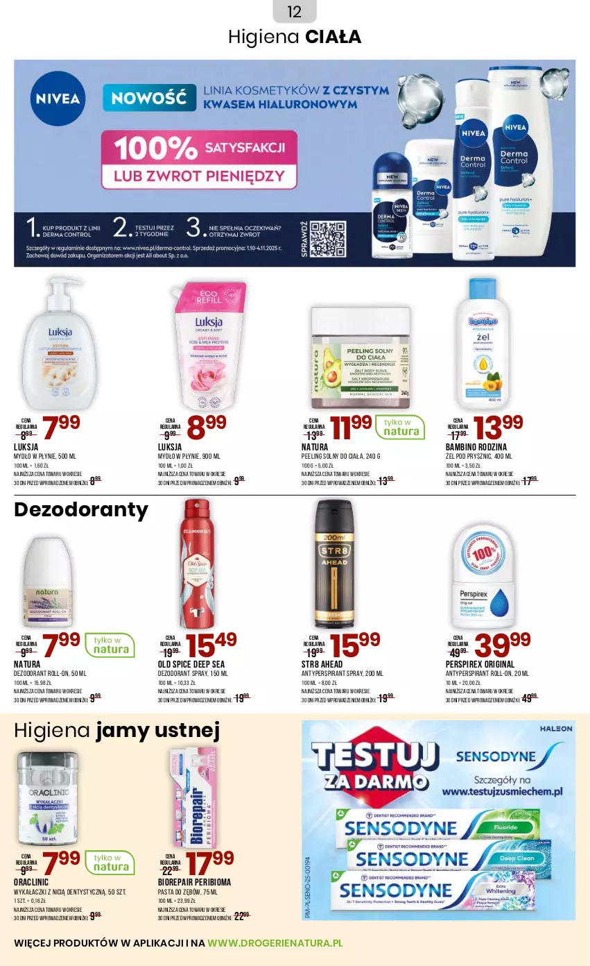 Gazetka promocyjna Drogerie Natura - Gazetka Drogerie Natura - ważna 03.10 do 22.10.2025 - strona 12 - produkty: Antyperspirant, Biorepair, Clin, Dezodorant, Gin, Higiena jamy ustnej, Luksja, Mydło, Mydło w płynie, Old Spice, Pasta do zębów, Peeling, Str8