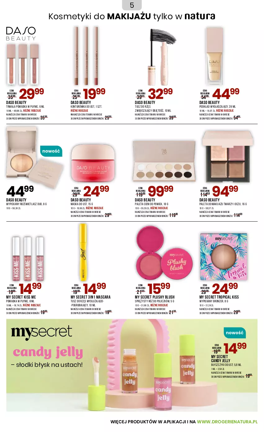 Gazetka promocyjna Drogerie Natura - Gazetka Drogerie Natura - ważna 03.10 do 22.10.2025 - strona 5 - produkty: Bronzer, Candy, Konturówka do ust, Makijaż, Maska, Paleta, Podkład, Róż do policzków, Rozświetlacz, Tropical, Tusz