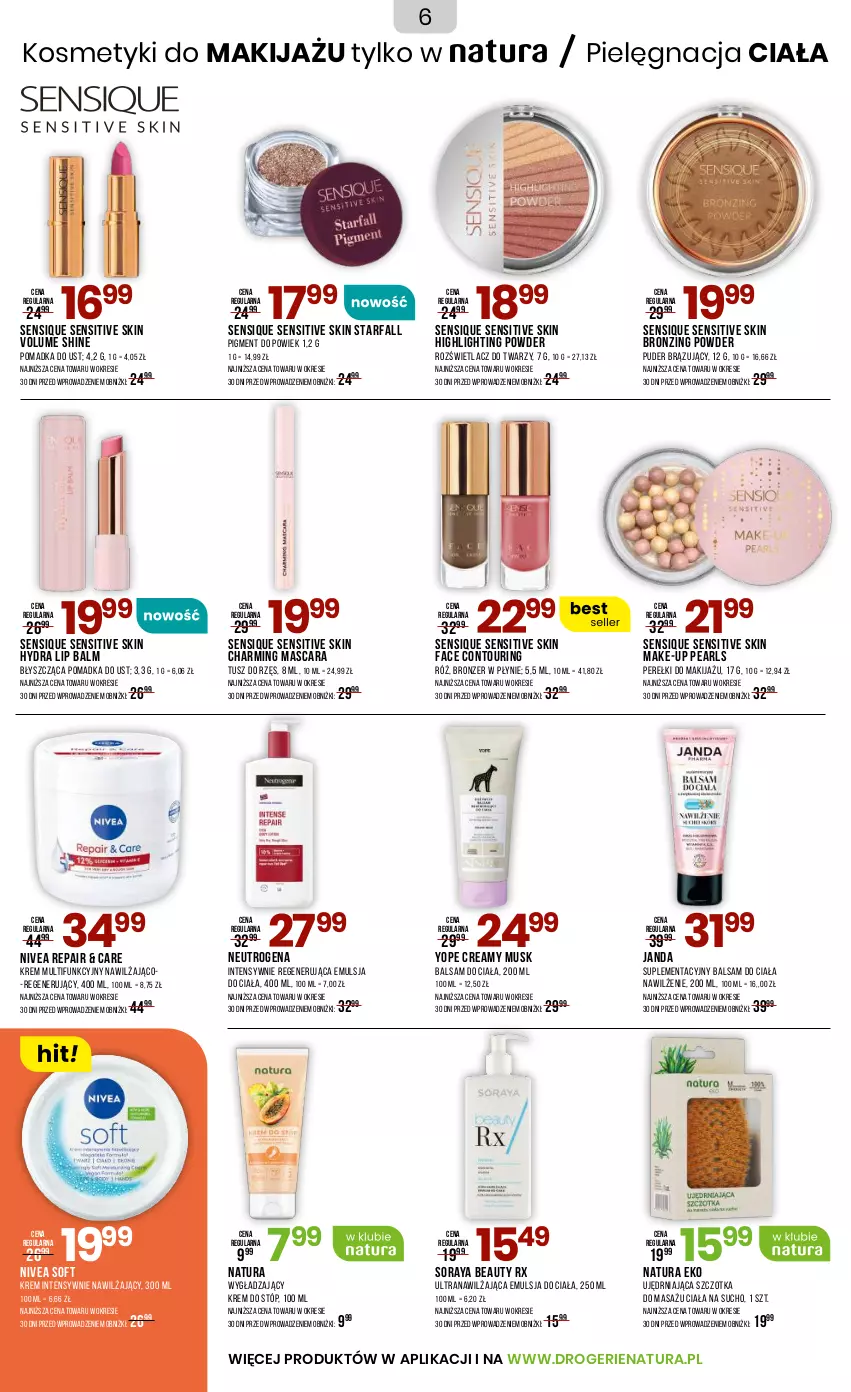 Gazetka promocyjna Drogerie Natura - Gazetka Drogerie Natura - ważna 03.10 do 22.10.2025 - strona 6 - produkty: Balsam do ciała, Bronzer, Emulsja, Fa, Krem do stóp, Makijaż, Mus, Neutrogena, Nivea, Puder, Rozświetlacz, Szczotka, Tran, Tusz, Yope