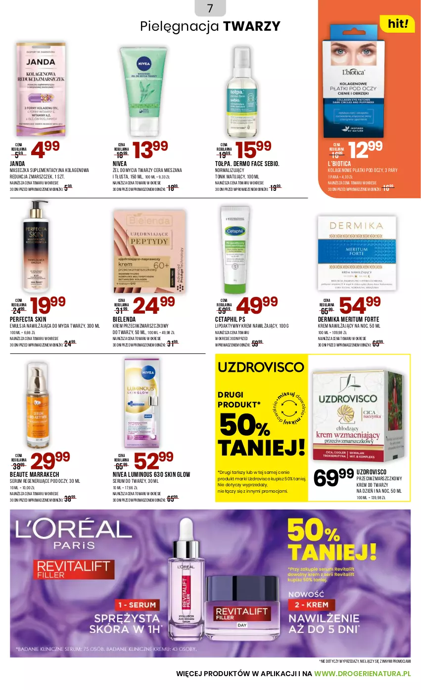 Gazetka promocyjna Drogerie Natura - Gazetka Drogerie Natura - ważna 03.10 do 22.10.2025 - strona 7 - produkty: Bielenda, Cetaphil, Dermika, Emulsja, Fa, Kolagen, Krem do twarzy, Krem nawilżający, Krem przeciwzmarszczkowy, Mars, Nivea, Perfecta, Rum, Ser, Serum, Serum do twarzy, Tołpa, Tonik