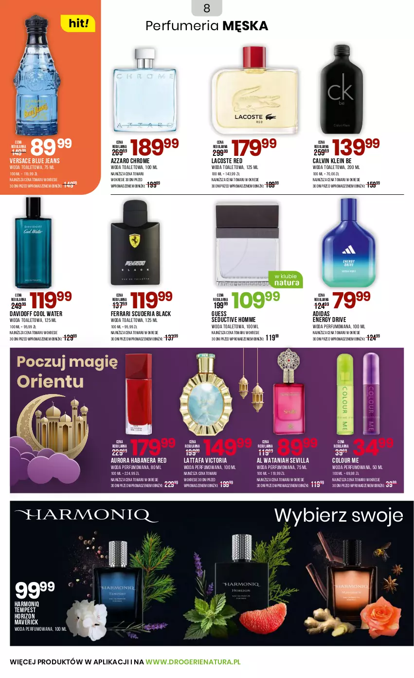 Gazetka promocyjna Drogerie Natura - Gazetka Drogerie Natura - ważna 03.10 do 22.10.2025 - strona 8 - produkty: Adidas, Azzaro, Calvin Klein, Davidoff, Fa, Lack, Lacoste, Perfum, Versace, Woda, Woda perfumowana, Woda toaletowa