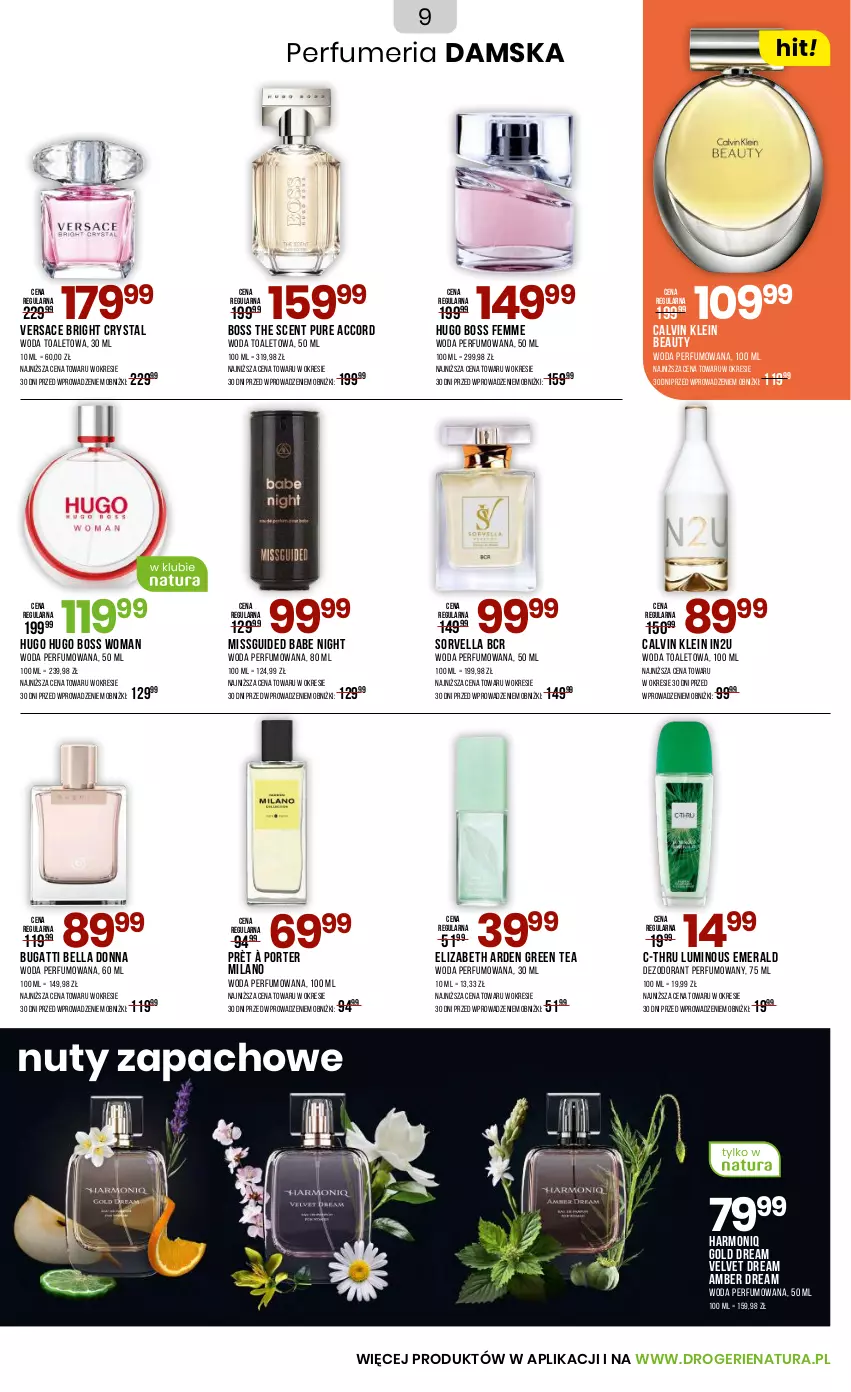 Gazetka promocyjna Drogerie Natura - Gazetka Drogerie Natura - ważna 03.10 do 22.10.2025 - strona 9 - produkty: Bell, Bella, C-Thru, Calvin Klein, Dezodorant, Elizabeth Arden, Hugo Boss, Nuty, Perfum, Por, Pur, Velvet, Versace, Woda, Woda perfumowana, Woda toaletowa