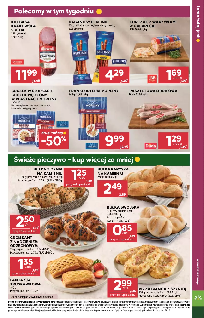 Gazetka promocyjna Stokrotka - Supermarket - ważna 29.01 do 04.02.2026 - strona 11 - produkty: Berlinki, Boczek, Bułka, Croissant, Duda, Dynią, Fa, Fanta, Frankfurterki, Gala, Kabanos, Kiełbasa, Kiełbasa krakowska, Kurczak, Mięso, Morliny, Olewnik, Optima, Owoce, Pasztet, Piec, Pieczywo, Pizza, Warzywa