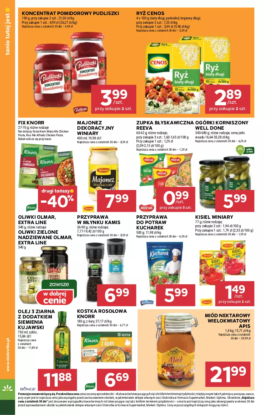 Gazetka promocyjna Stokrotka - Supermarket - ważna 29.01 do 04.02.2026 - strona 26 - produkty: Cenos, Kamis, Kisiel, Knorr, Koncentrat pomidorowy, Korniszony, Kucharek, Kujawski, Majonez, Mięso, Miód, Nektar, Olej, Oliwki, Oliwki zielone, Olma, Optima, Owoce, Przyprawa do potraw, Pudliszki, Ryż, Warzywa, Winiary
