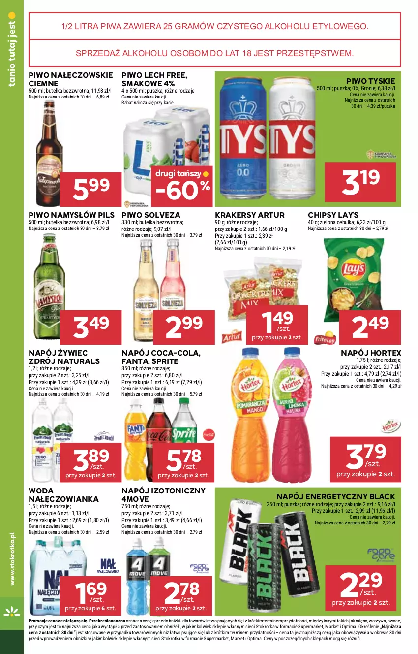 Gazetka promocyjna Stokrotka - Supermarket - ważna 29.01 do 04.02.2026 - strona 28 - produkty: Artur, Chipsy, Coca-Cola, Fa, Fanta, Gra, Hortex, Krakersy, Lack, Lay’s, Mięso, Nałęczowianka, Namysłów, Napój, Napój energetyczny, Napój izotoniczny, Optima, Owoce, Piwa, Piwo, Sprite, Tyskie, Warzywa, Woda