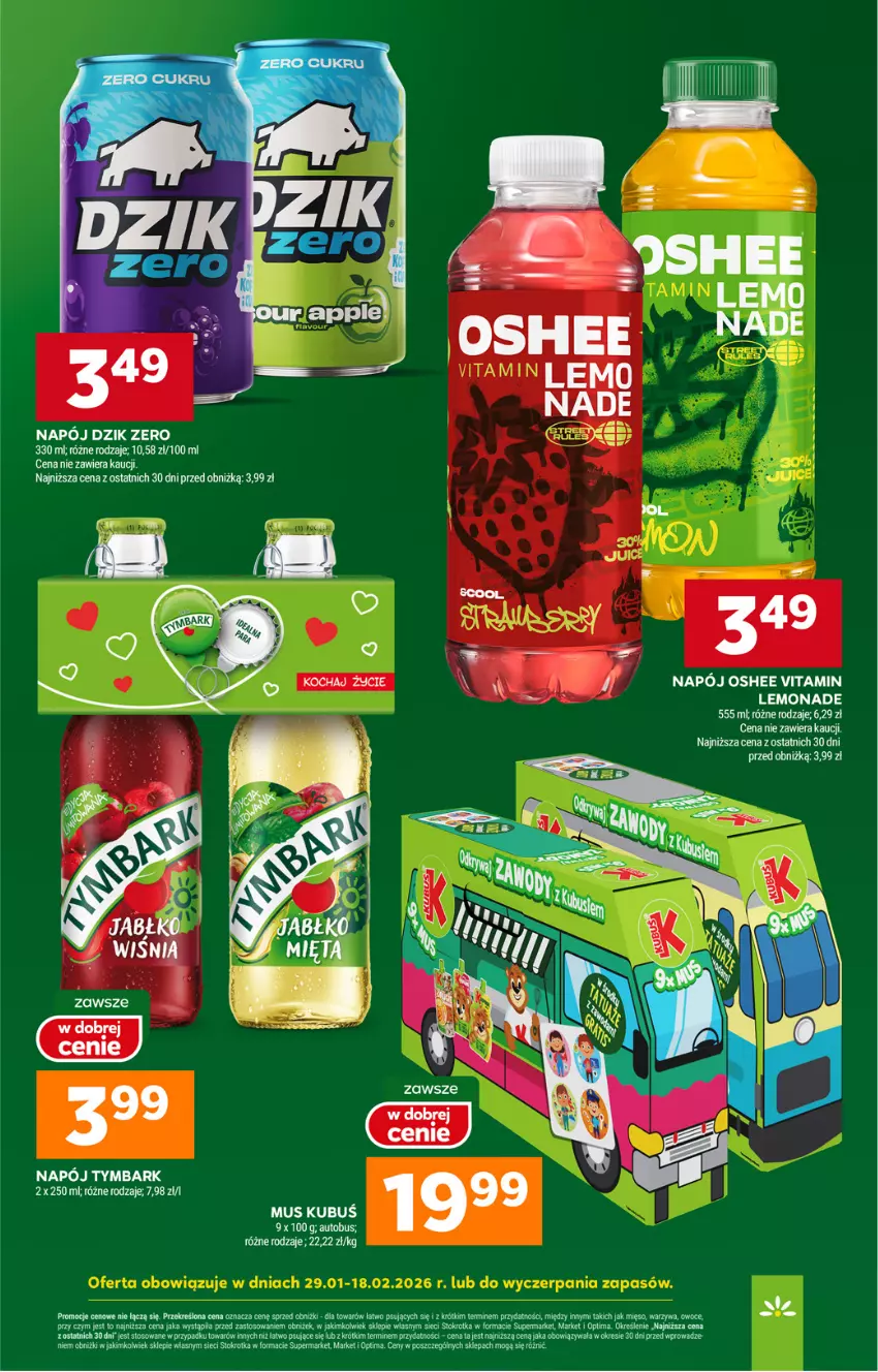 Gazetka promocyjna Stokrotka - Supermarket - ważna 29.01 do 04.02.2026 - strona 37 - produkty: Autobus, Kubuś, Mięso, Mus, Napój, Optima, Oshee, Owoce, Tymbark, Warzywa