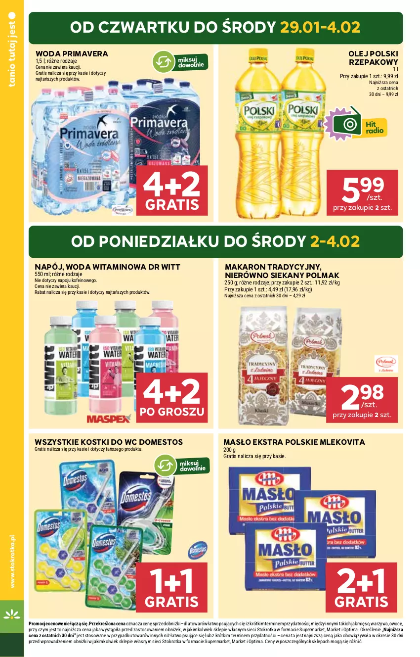 Gazetka promocyjna Stokrotka - Supermarket - ważna 29.01 do 04.02.2026 - strona 4 - produkty: Domestos, Gra, Makaron, Masło, Mięso, Mleko, Mlekovita, Napój, Olej, Olma, Optima, Owoce, Prima, Primavera, Warzywa, Woda
