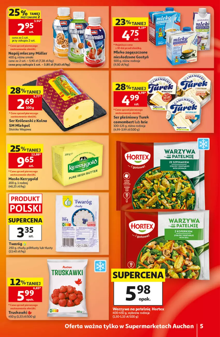 Gazetka promocyjna Auchan - 30 Lat Supermarket - ważna 22.10 do 28.10.2026 - strona 5 - produkty: Brie, Camembert, Hortex, Mleko, Mleko zagęszczone, Napój, Napój mleczny, Ser, Ser pleśniowy, Truskawki, Warzywa