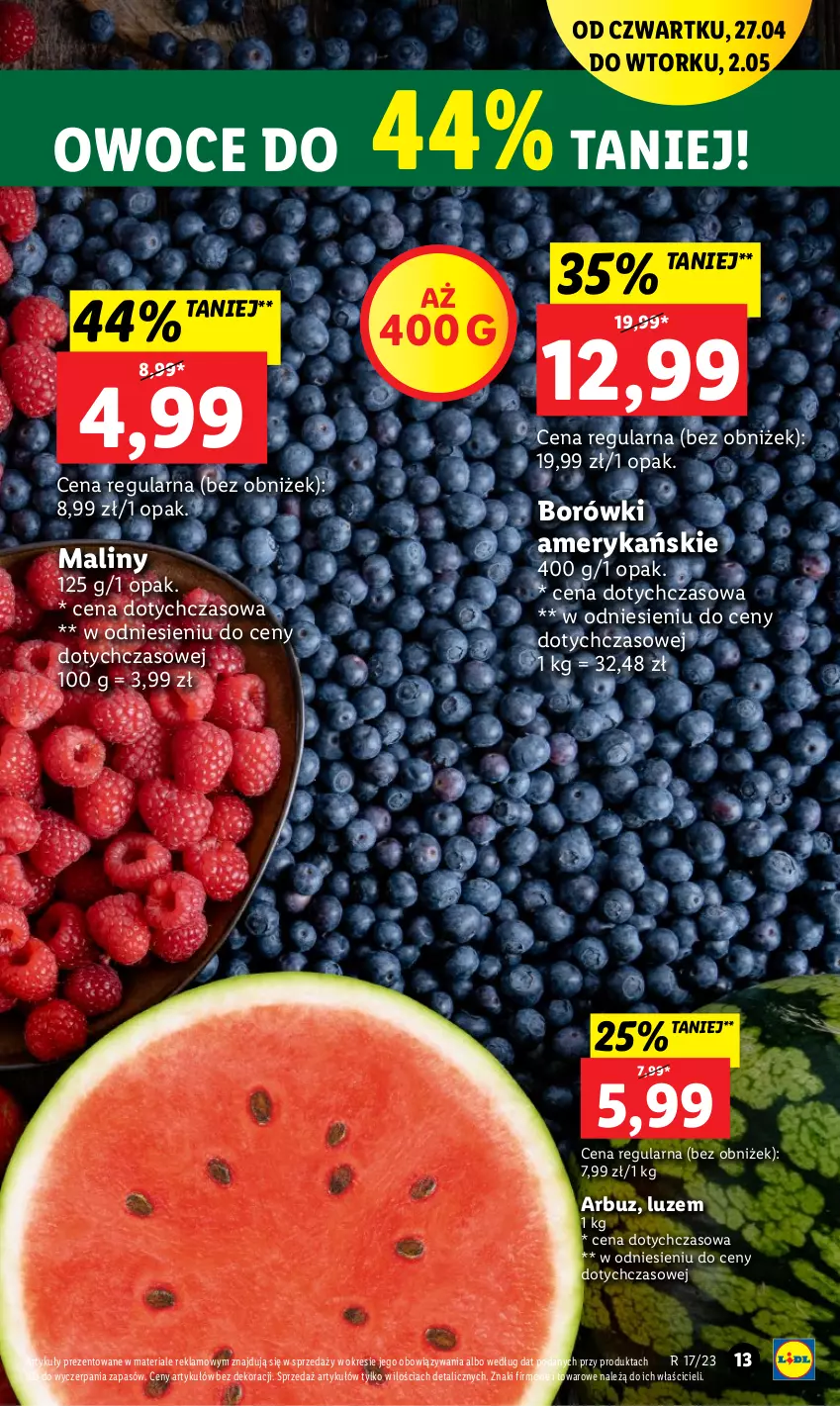 Gazetka promocyjna Lidl - GAZETKA - ważna 27.04 do 02.05.2023 - strona 17 - produkty: Arbuz, Maliny, Owoce