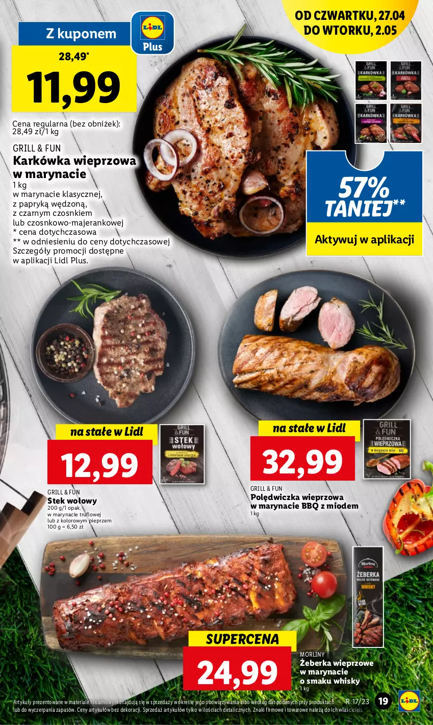 Gazetka promocyjna Lidl - GAZETKA - ważna 27.04 do 02.05.2023 - strona 23 - produkty: Grill, Karkówka wieprzowa, Morliny, Pieprz, Polędwiczka wieprzowa, Stek, Stek wołowy, Whisky