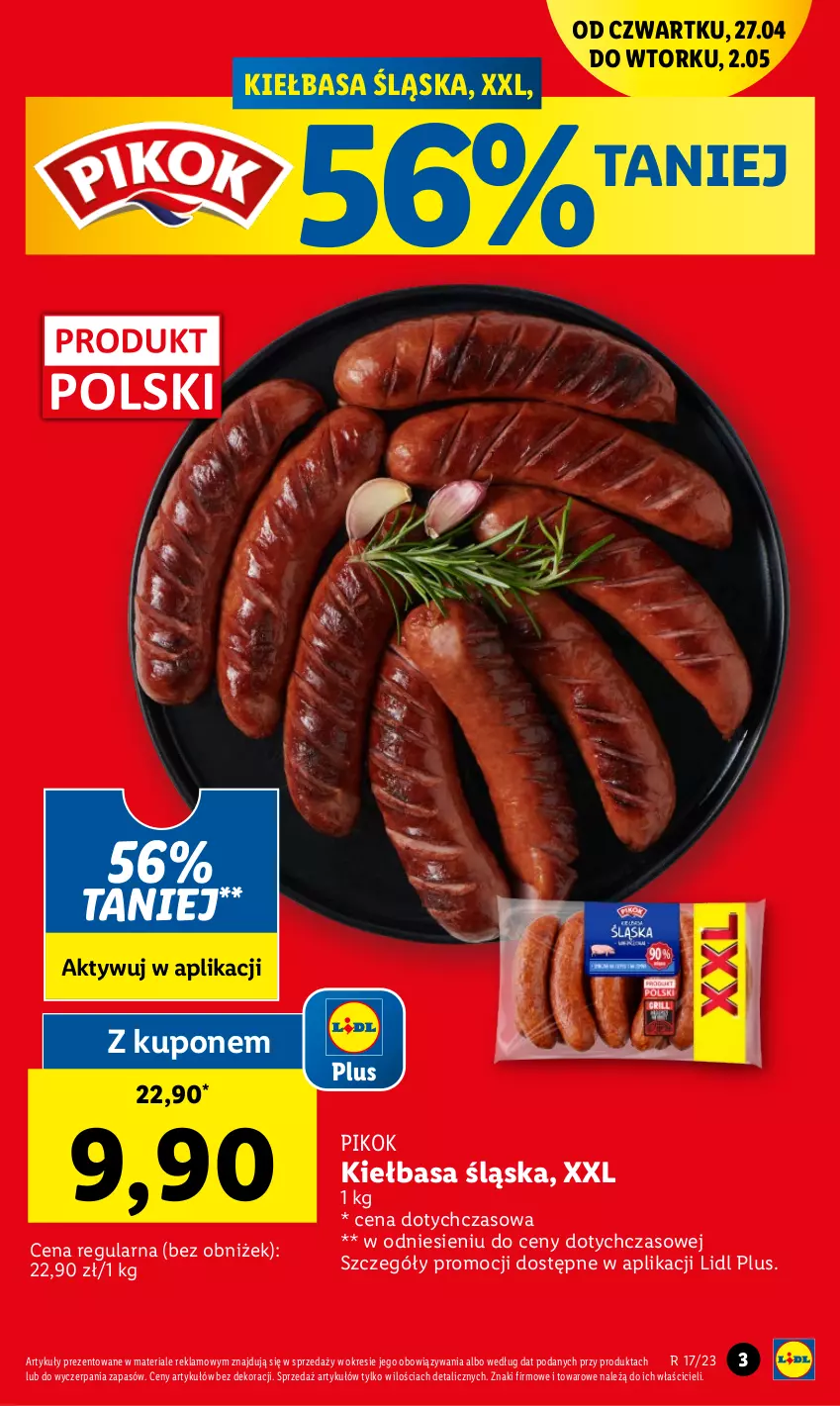 Gazetka promocyjna Lidl - GAZETKA - ważna 27.04 do 02.05.2023 - strona 3 - produkty: Kiełbasa, Kiełbasa śląska, PIKOK