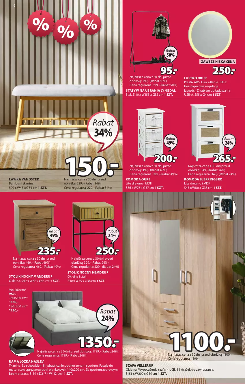 Gazetka promocyjna Jysk - Oferta tygodnia - ważna 31.07 do 18.08.2024 - strona 7 - produkty: Fa, Komoda, Lustro, Materac, Moda, Rama, Rama łóżka, Statyw na ubrania, Stolik, Stolik nocny, Szafa, Tera, Top, Ubrania