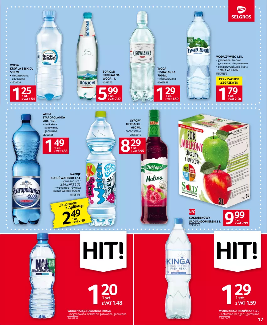 Gazetka promocyjna Selgros - Oferta spożywcza - ważna 29.06 do 12.07.2023 - strona 17 - produkty: Cisowianka, Herbapol, Kubuś, Kubuś Waterrr, Nałęczowianka, Napoje, Sok, Sok jabłkowy, Staropolanka, Syrop, Syropy, Woda