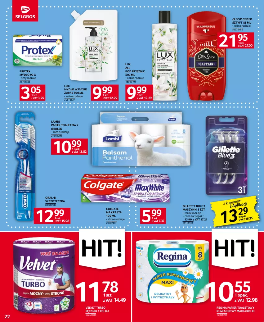 Gazetka promocyjna Selgros - Oferta spożywcza - ważna 29.06 do 12.07.2023 - strona 22 - produkty: Colgate, Gillette, Gin, LG, Mydło, Mydło w płynie, Old Spice, Papier, Papier toaletowy, Ręcznik, Rolki, Rum, Szczoteczka, Velvet