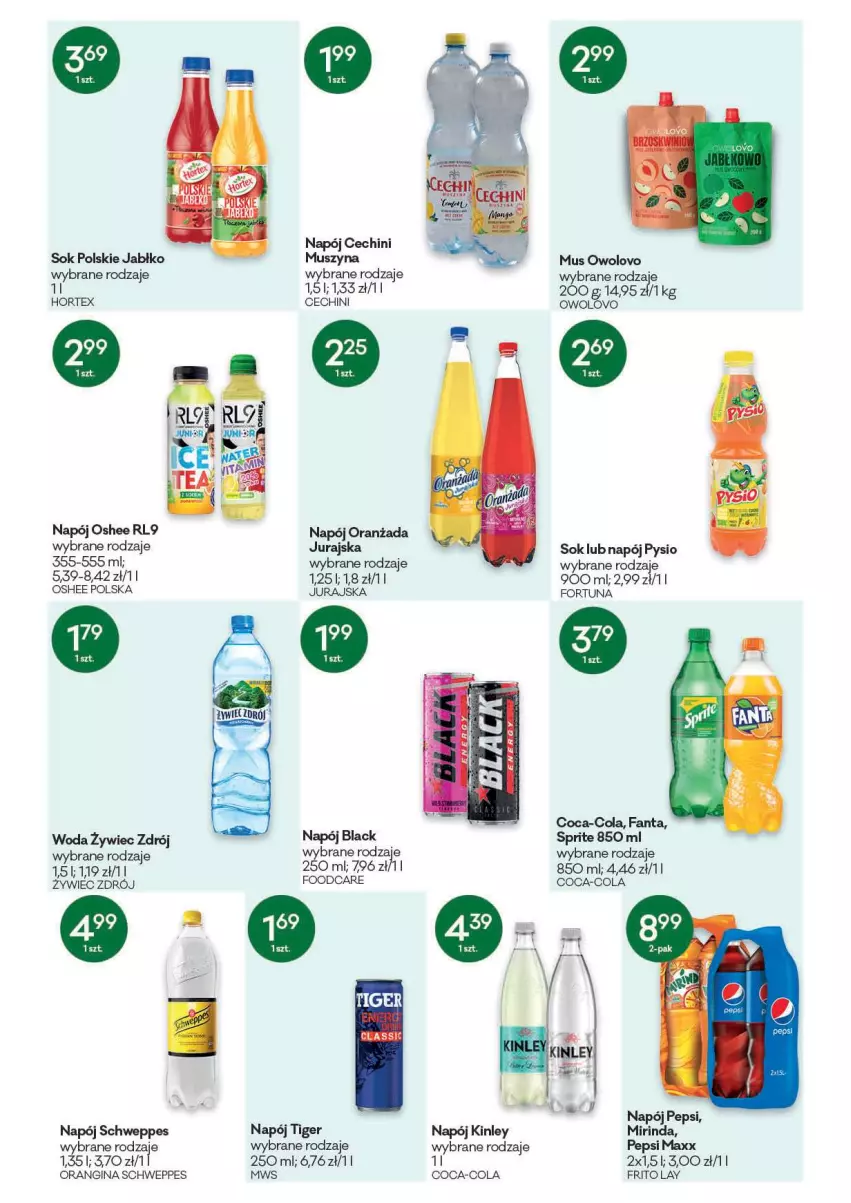 Gazetka promocyjna Groszek - Gazetka - ważna 04.11 do 16.11.2021 - strona 10 - produkty: Coca-Cola, Fa, Fanta, Fortuna, Gin, Mirinda, Mus, Napój, Oranżada, Oshee, Pepsi, Pepsi max, Schweppes, Sok, Sprite, Szyna, Tiger, Woda