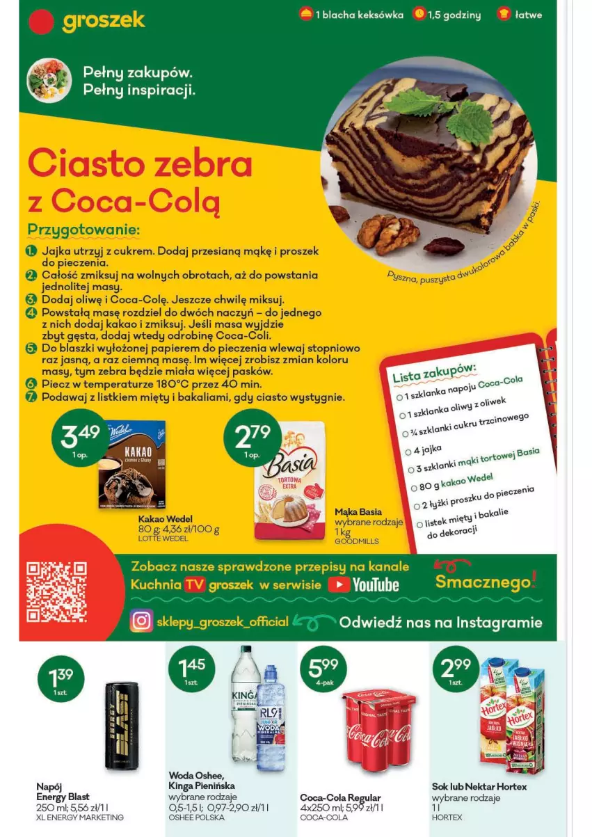 Gazetka promocyjna Groszek - Gazetka - ważna 04.11 do 16.11.2021 - strona 2 - produkty: Basia, Coca-Cola, Gra, Groszek, Hortex, Kakao, Kuchnia, Mąka, Napój, Nektar, Oshee, Papier, Piec, Proszek do pieczenia, Ser, Sok, Stek, Top, Woda