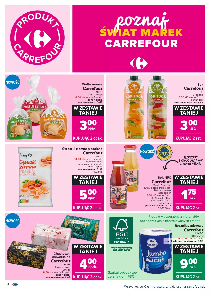 Gazetka promocyjna Carrefour - Gazetka Carrefour - ważna 17.05 do 29.05.2021 - strona 6 - produkty: Chusteczki, Kosz, Orzeszki, Orzeszki ziemne, Papier, Ręcznik, Ser, Sok