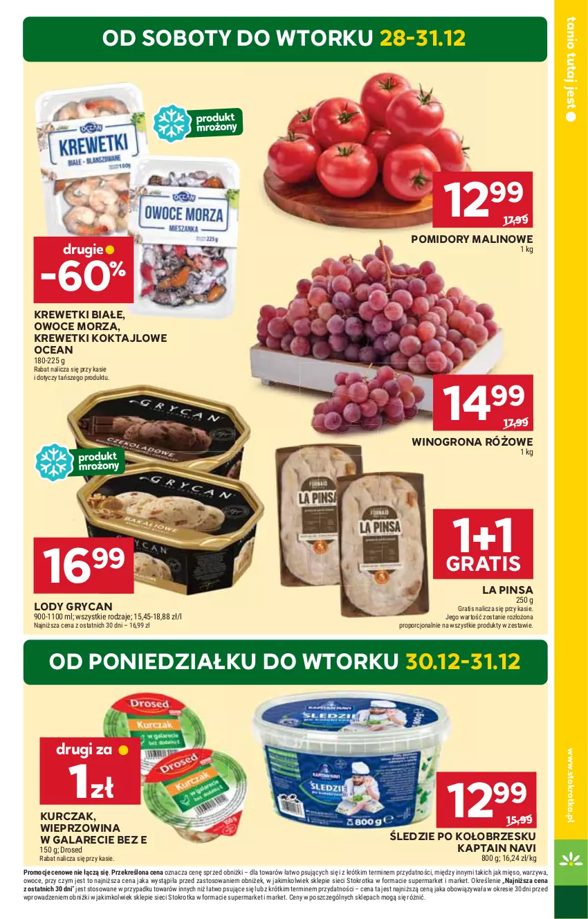 Gazetka promocyjna Stokrotka - Market - ważna 28.12.2024 do 02.01.2025 - strona 3 - produkty: Gala, Gra, Gry, HP, Krewetki, Kurczak, Lody, Owoce, Owoce morza, Pomidory, Wieprzowina, Wino, Winogrona