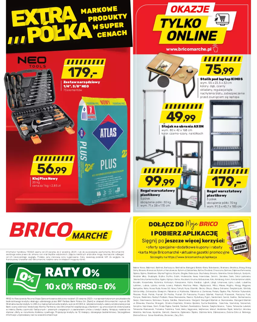 Gazetka promocyjna Bricomarche - Gazetka - ważna 23.08 do 02.09.2023 - strona 8 - produkty: BIC, Fa, Gry, Kisiel, Klej, Kosz, Namysłów, Piec, Podlaski, Półka, Rama, Regał, Sok, Sokół, Sól, Sprzedawcy, Stojak, Stolik, Szal, Szprot, Top, Ubrania, Zestaw narzędzi