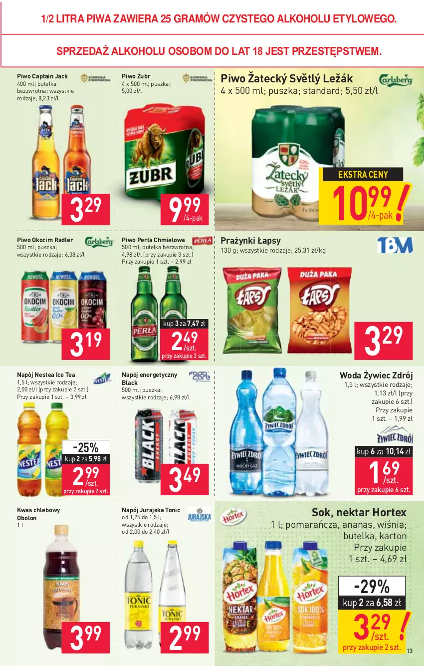 Gazetka promocyjna Stokrotka - Supermarket - ważna 04.03 do 10.03.2021 - strona 13 - produkty: Ananas, Captain Jack, Chleb, Gra, Hortex, Ice tea, Koc, Lack, Napój, Napój energetyczny, Nektar, Nestea, Okocim, Perła, Piwa, Piwo, Radler, Sok, Woda