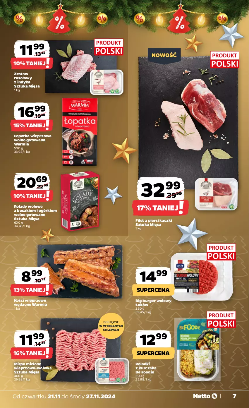 Gazetka promocyjna Netto - Od Czwartku - ważna 21.11 do 27.11.2024 - strona 7 - produkty: Burger, Filet z piersi kaczki, Kości wieprzowe, Kurczak, Mięso, Mięso mielone, Roladki z kurczaka