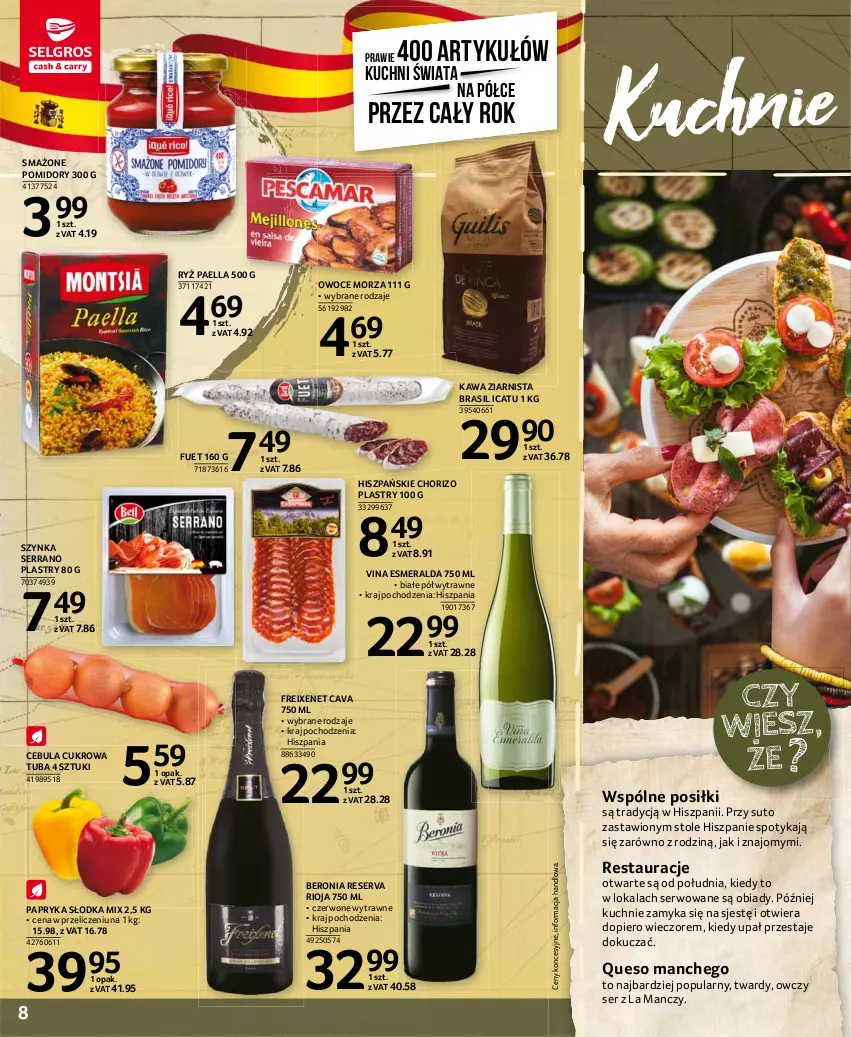 Gazetka promocyjna Selgros - Katalog Kuchnie Świata - ważna 08.03 do 04.08.2021 - strona 8 - produkty: Cebula, Kawa, Kawa ziarnista, Owoce, Owoce morza, Papryka, Papryka słodka, Pomidory, Rioja, Ryż, Ser, Szynka