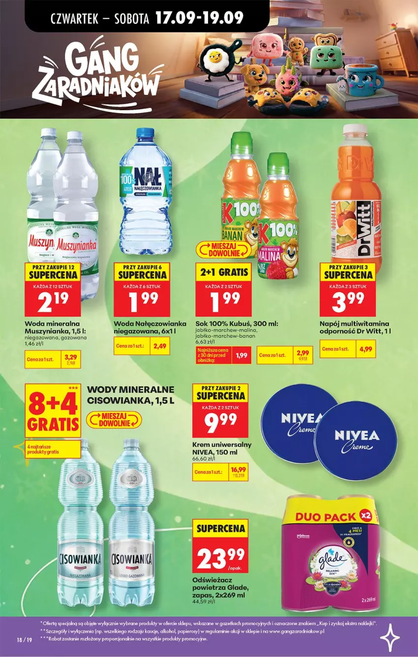 Gazetka promocyjna Biedronka - Od Czwartku - ważna 17.09 do 23.09.2026 - strona 26 - produkty: Cisowianka, Krem uniwersalny, Kubuś, Mus, Muszynianka, Nałęczowianka, Napój, Nivea, Odświeżacz powietrza, Por, Sok, Woda, Woda mineralna
