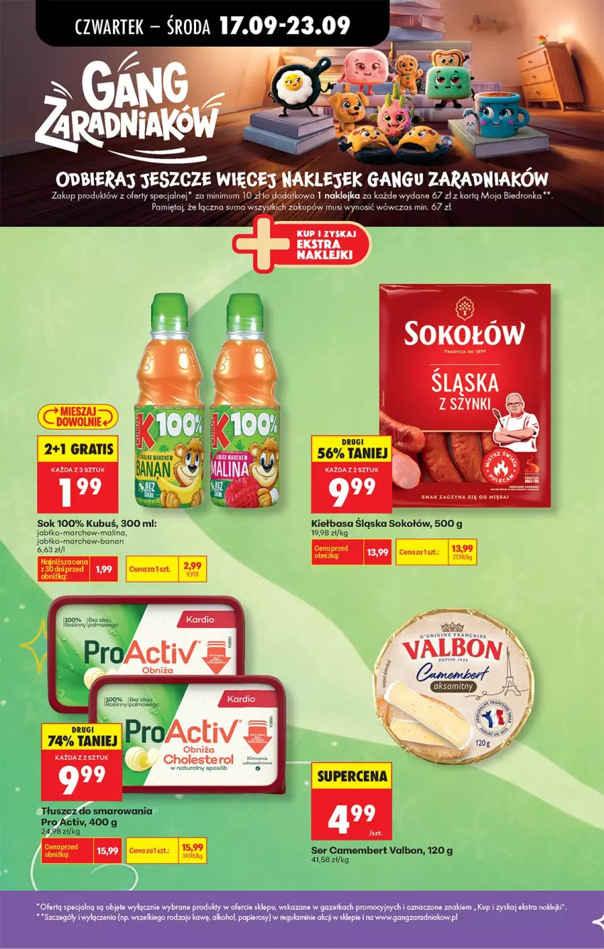 Gazetka promocyjna Biedronka - Od Czwartku - ważna 17.09 do 23.09.2026 - strona 28 - produkty: Camembert, Fa, Kiełbasa, Kiełbasa śląska, Klej, Kubuś, Mięta, Mus, Ser, Sok, Sokołów
