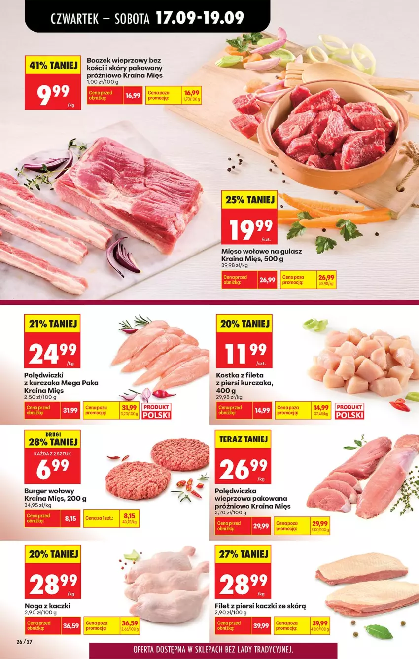 Gazetka promocyjna Biedronka - Od Czwartku - ważna 17.09 do 23.09.2026 - strona 38 - produkty: Boczek, Boczek wieprzowy, Burger, Filet z piersi kaczki, Kurczak, Mięso, Mięso wołowe, Noga z kaczki, Tera