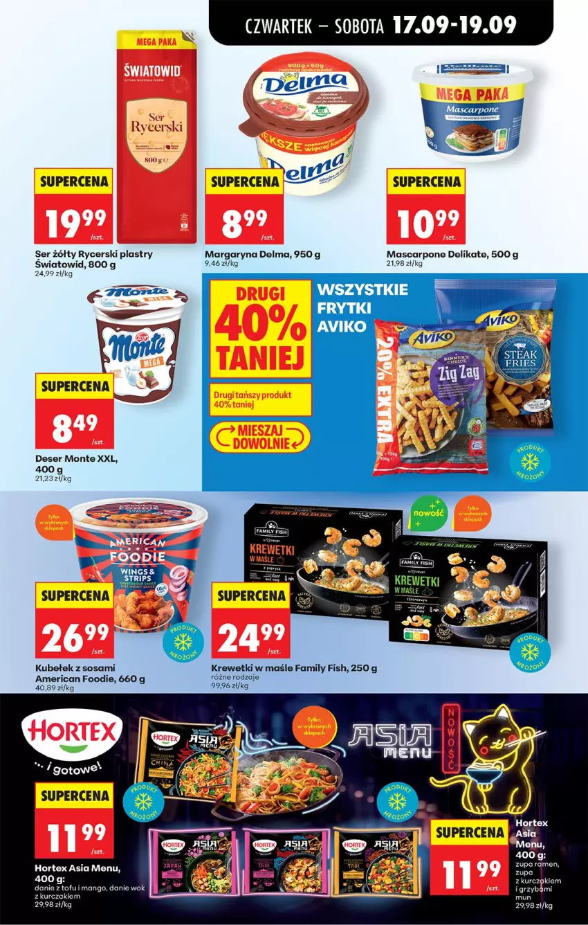 Gazetka promocyjna Biedronka - Od Czwartku - ważna 17.09 do 23.09.2026 - strona 51 - produkty: Delma, Deser, Fa, Hortex, Krewetki, Kurczak, Mango, Margaryna, Mascarpone, Monte, Ser, Sos, Szal, Tofu, Zupa