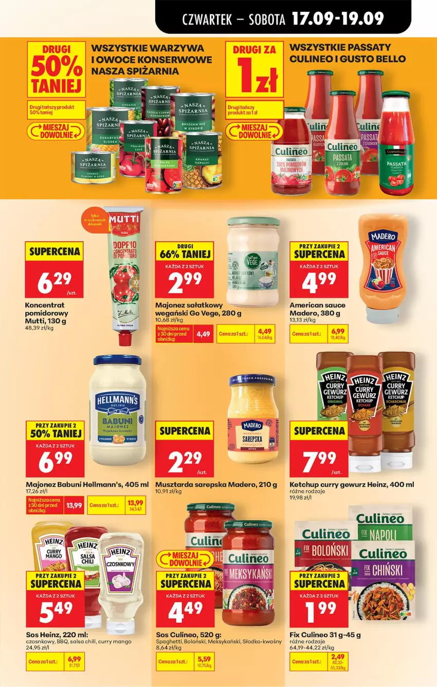 Gazetka promocyjna Biedronka - Od Czwartku - ważna 17.09 do 23.09.2026 - strona 57 - produkty: Babuni, Bell, Fa, Gin, Heinz, Ketchup, LG, Majonez, Majonez sałatkowy, Mango, Mus, Musztarda, O nas, Owoce, Sałat, Salsa, Ser, Sos, Spaghetti, Warzywa