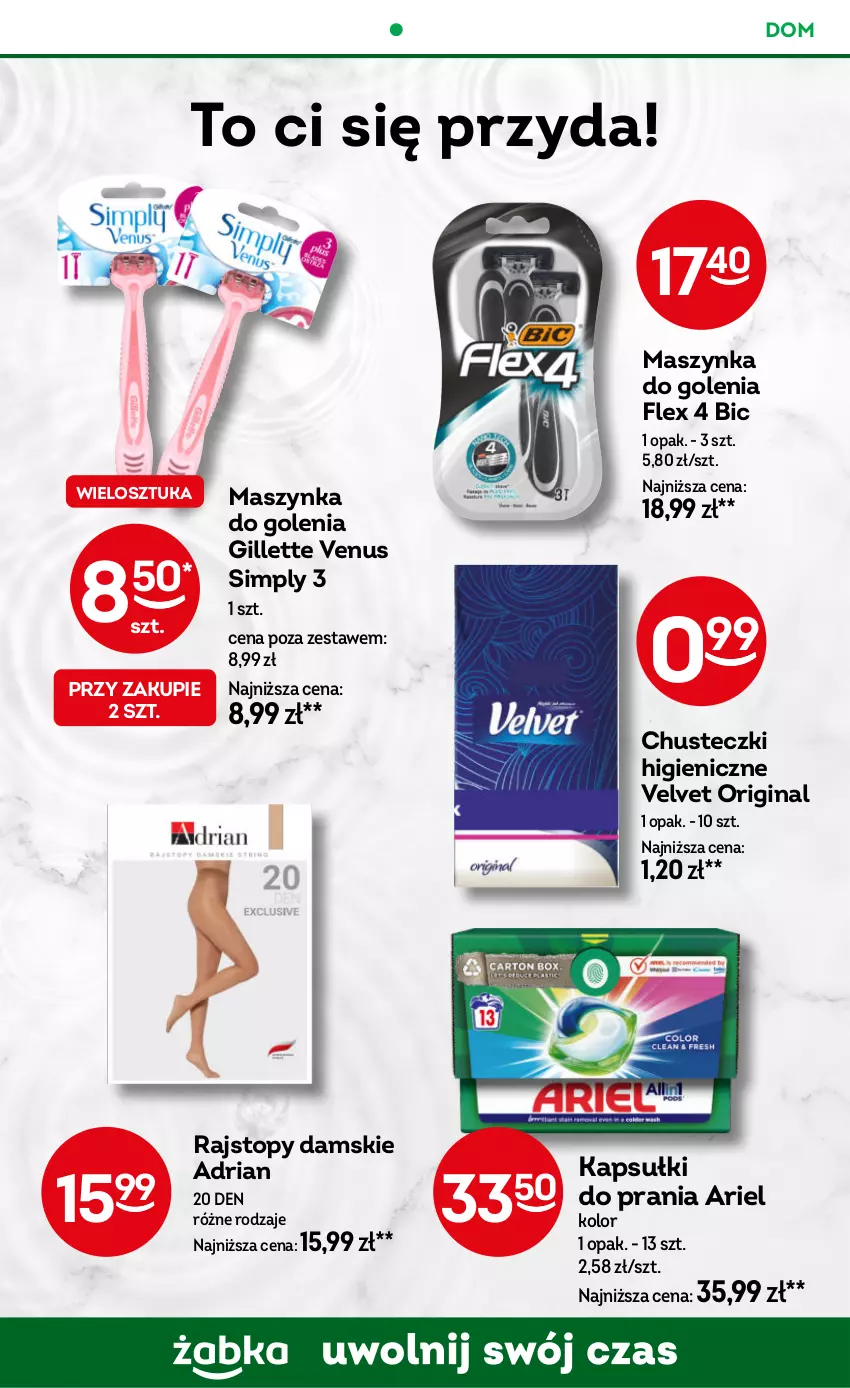 Gazetka promocyjna Żabka - ważna 29.01 do 11.02.2025 - strona 58 - produkty: Ariel, BIC, Chusteczki, Gillette, Gillette Venus, Gin, Kapsułki do prania, Maszynka, Maszynka do golenia, Rajstopy, Szynka, Top, Velvet, Venus