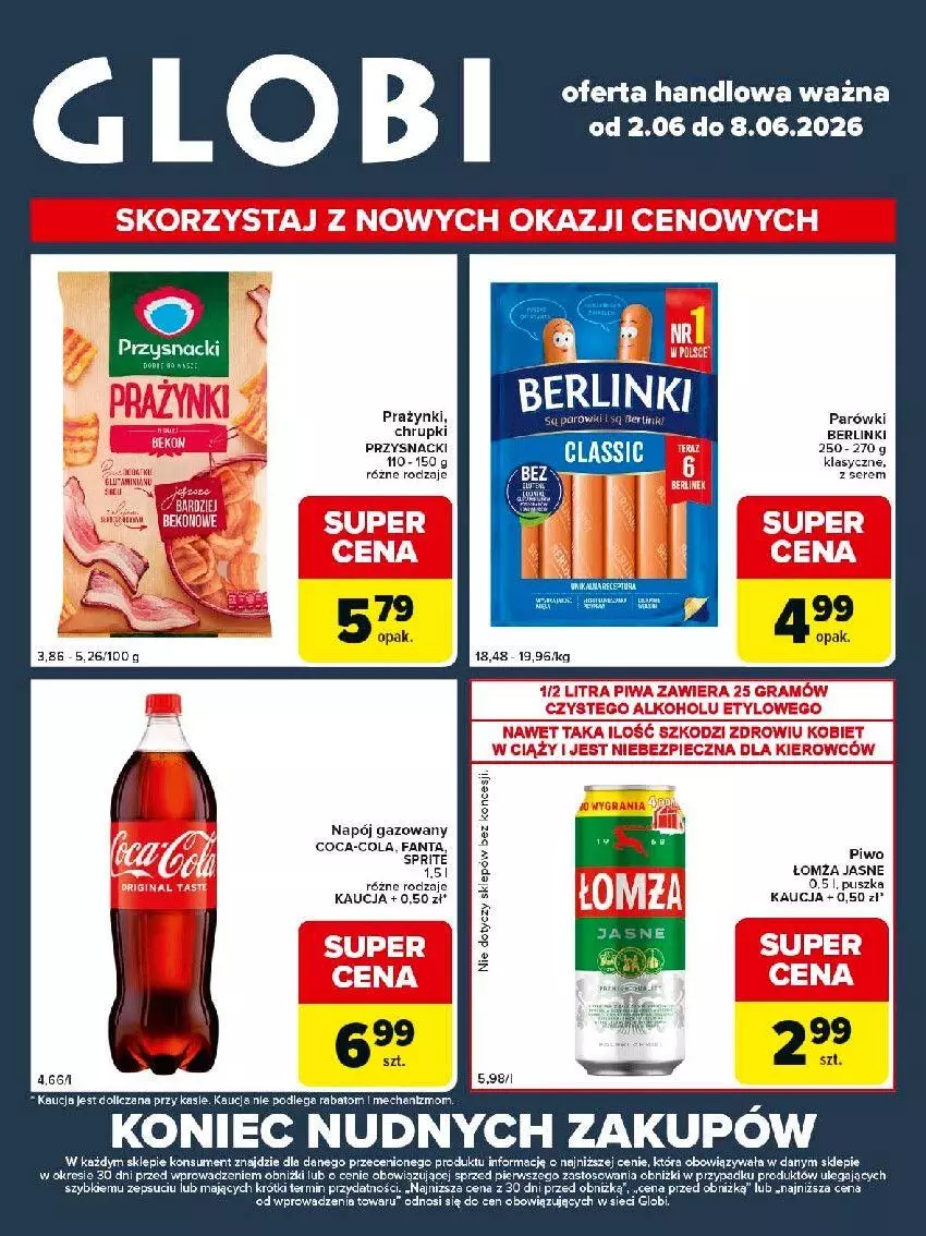 Gazetka promocyjna Carrefour - Gazetka Globi - ważna 02.06 do 08.06.2026 - strona 1 - produkty: Chrupki, Coca-Cola, Fa, Fanta, Napój, Napój gazowany, Parówki, Przysnacki, Sprite