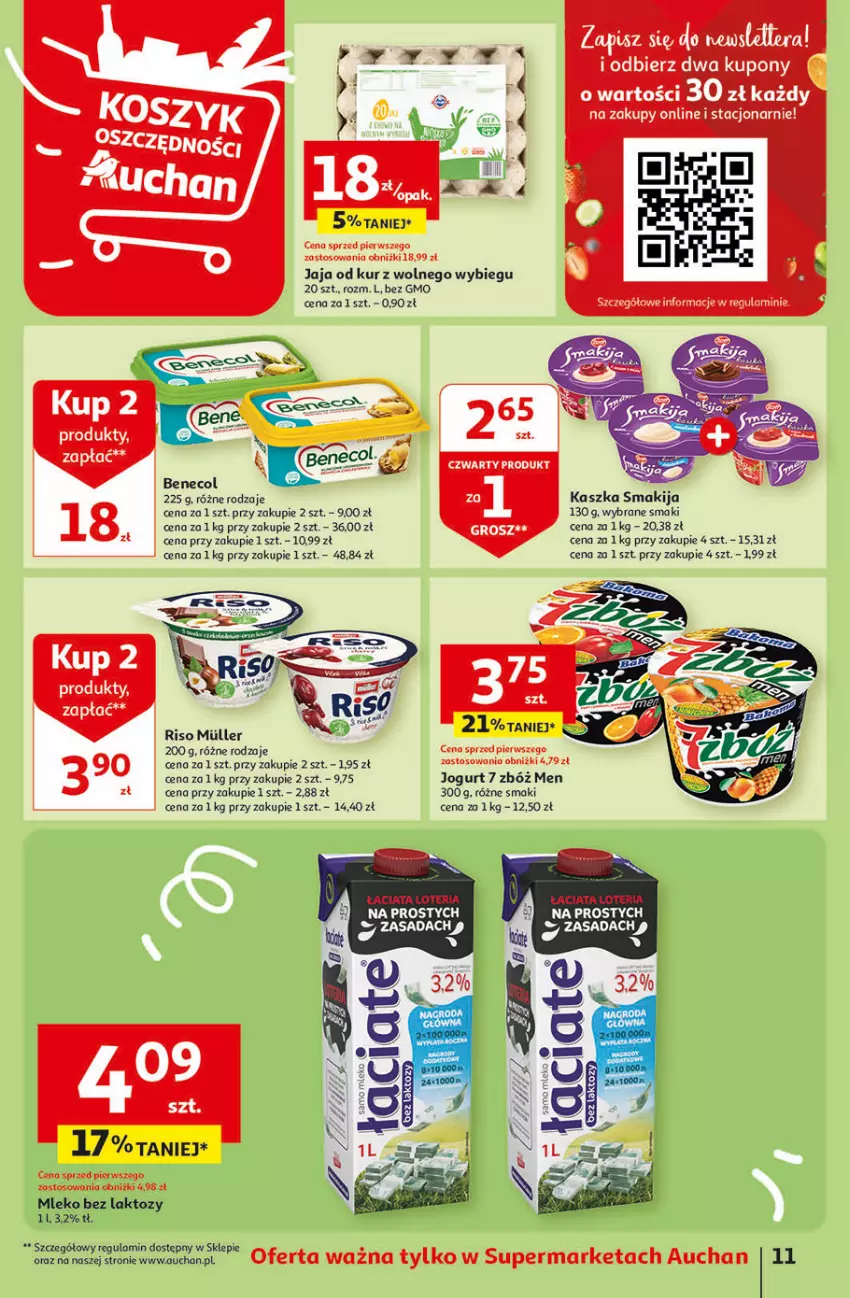 Gazetka promocyjna Auchan - Gazetka Oferty tygodnia! Supermarket Auchan - ważna 04.04 do 10.04.2024 - strona 11 - produkty: Jaja, Jogurt, Mleko, Mleko bez laktozy, Smakija