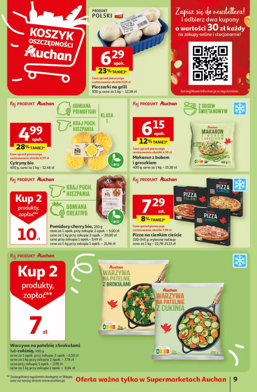 Gazetka promocyjna Auchan - Gazetka Oferty tygodnia! Supermarket Auchan - ważna 04.04 do 10.04.2024 - strona 9 - produkty: Cytryny, Grill, Makaron, Piec, Pizza, Pomidory, Warzywa